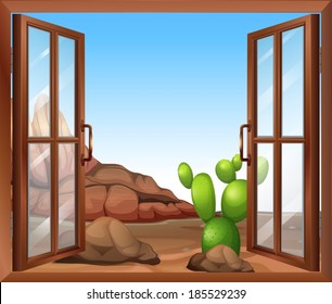 Illustration of a window with a cactus