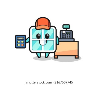 Illustration of window character as a cashier , cute style design for t shirt, sticker, logo element