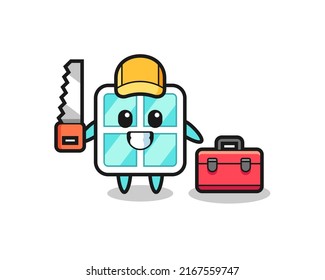 Illustration of window character as a woodworker , cute style design for t shirt, sticker, logo element