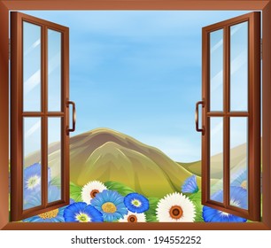 Illustration of a window with flowers outside
