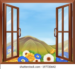 Illustration of a window with fresh flowers outside