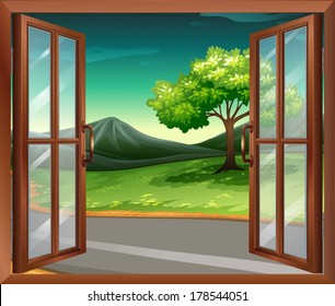 Illustration of a window of a house near the road