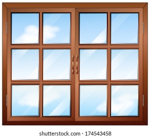 Illustration of a window made of wood and glass on a white background