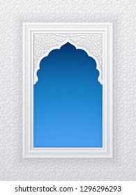 Illustration of window of mosque, geometric pattern, background for ramadan kareem greeting cards, EPS 10 contains transparency.