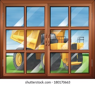 Illustration of a window near the yellow vehicle