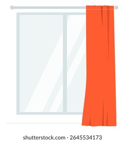 Illustration of a window with red curtain, indoors interior vector illustration.