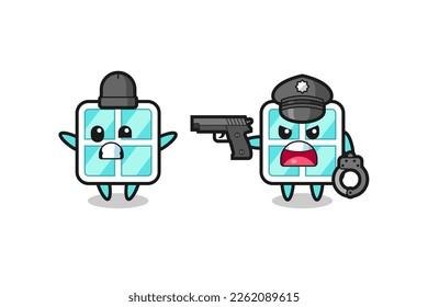 ilustración del ladrón de ventanas con las manos arriba pillada por la policía, diseño de estilo lindo para camiseta, pegatina, elemento logo