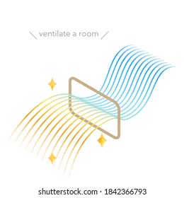 Illustration of window ventilation isometric, streamlined blue gradient wind