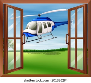 Illustration of a window with a view of the chopper outside