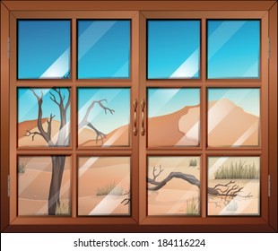 Illustration of a window with a view of the desert