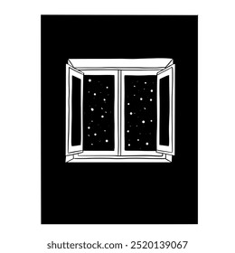 ilustração de uma janela com vista para o céu noturno. Imagens produzidas sem o uso de qualquer forma de software de IA
