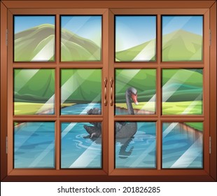 Illustration of a window with a view of the river outside