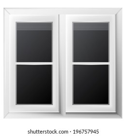 Illustration of window. Window with white frame and dark space behind. Isolated vector illustration.