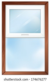 Illustration of a window with wooden frame on a white background