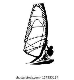 illustration of a windsurfer black and white