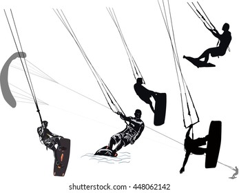 illustration with windsurfers isolated on white background