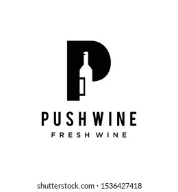 Illustration Wine bottle on letter P logo design template 