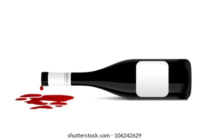 illustration of wine bottle that spill red wine