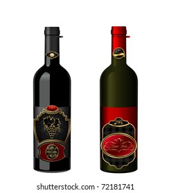 Illustration of wine bottles with attached vintage labels isolated on white background - vector