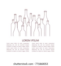 Illustration with wine bottles and text. Flat style design. Vector colorful background. Backdrop with winery elements and wine collection
