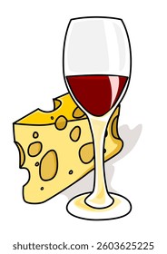 Illustration of wine and cheese