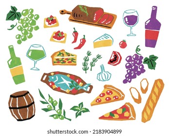 ilustración de vino y plato