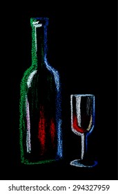 Illustration of wine drawn by chalk on black board