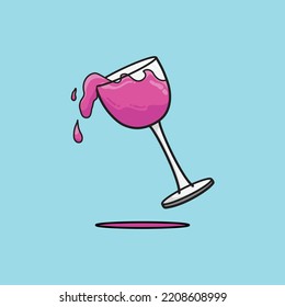 Ilustración de un vaso de vino lleno de vino tinto. Diseño plano de copas de vino coloridas.