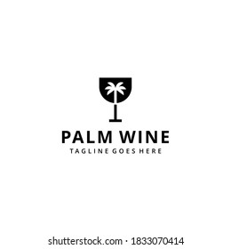 Illustration Wine glass with palm tree sign logo design template  