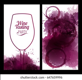 Illustration of wine glass with stains. Invitation template for wine event or party Invitation