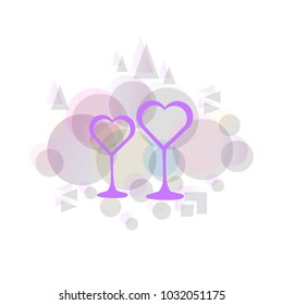 Illustration of wine glasses in the form of hearts. Abstract glasses. on the background. Vector illustration.