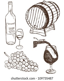 Illustration of wine and grapes collection - doodle style