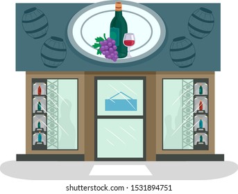 Ilustración de un almacén de vinos con botellas de vino en la pantalla