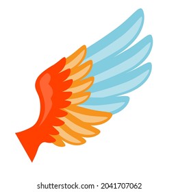 Illustration of wing. Icon in abstract style. Bright color image for cards and posters.