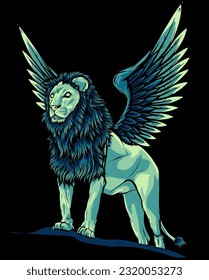 illustration of Winged Lion on black background vector design