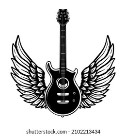 Ilustración de la guitarra de rock alado. Elemento de diseño para logotipo, etiqueta, signo. Ilustración del vector