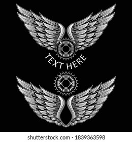 illustration of wings and gear for t-shirt design

