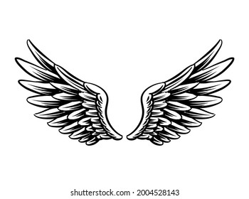 Illustration of wings for logo and branding element. feather set hand drawn cartoon tattoo clip art