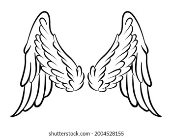 Illustration von Flügeln für Logo und Branding Element. Feder-Set handgezeichnet Cartoon Tattoo Clip Art