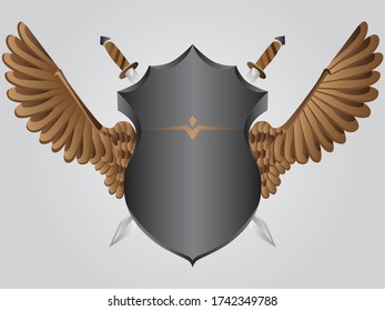 illustration wings shield isolated vector