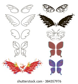 illustration of wings tattoo set