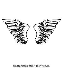 illustration of wings in tattoo style isolated on white background. Design element for logo, label, badge, sign. Vector illustration