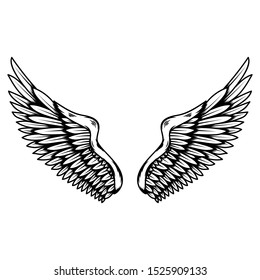 illustration of wings in tattoo style isolated on white background. Design element for logo, label, badge, sign. Vector illustration
