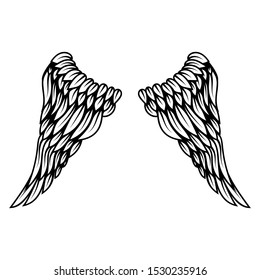 illustration of wings in tattoo style isolated on white background. Design element for logo, label, badge, sign. Vector illustration