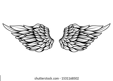 illustration of wings in tattoo style isolated on white background. Design element for logo, label, badge, sign. Vector illustration