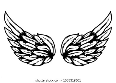 illustration of wings in tattoo style isolated on white background. Design element for logo, label, badge, sign. Vector illustration