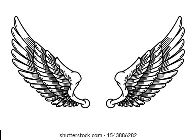 illustration of wings in tattoo style isolated on white background. Design element for logo, label, badge, sign. Vector illustration