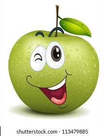 illustration of winking apple smiley on a white