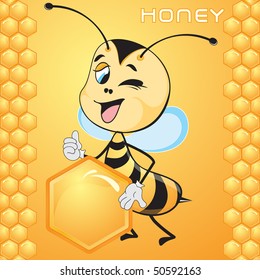 Illustration the winking bee with honeycombs
