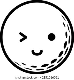 It is an illustration of a winking smile on a golf ball.